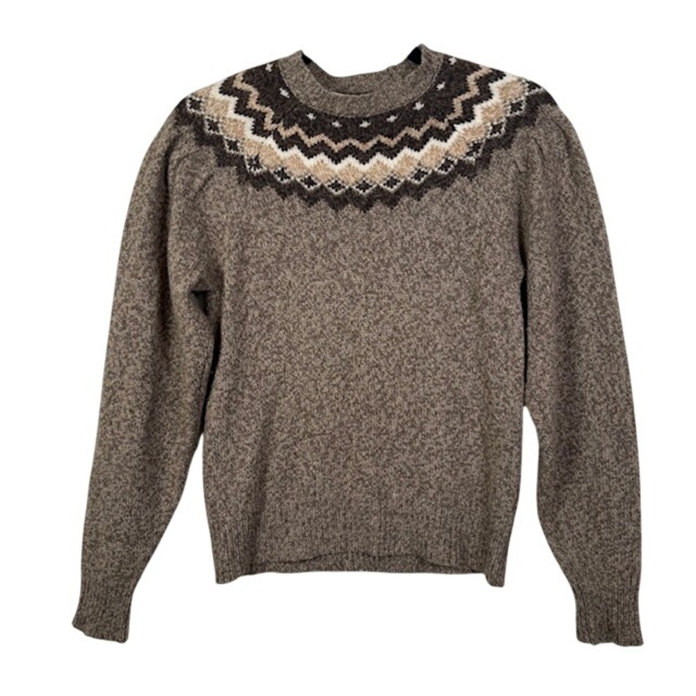 FRAME Mushroom Heather Fair Isle‎ Merino Cashmere Sweater LWSW1000 XS